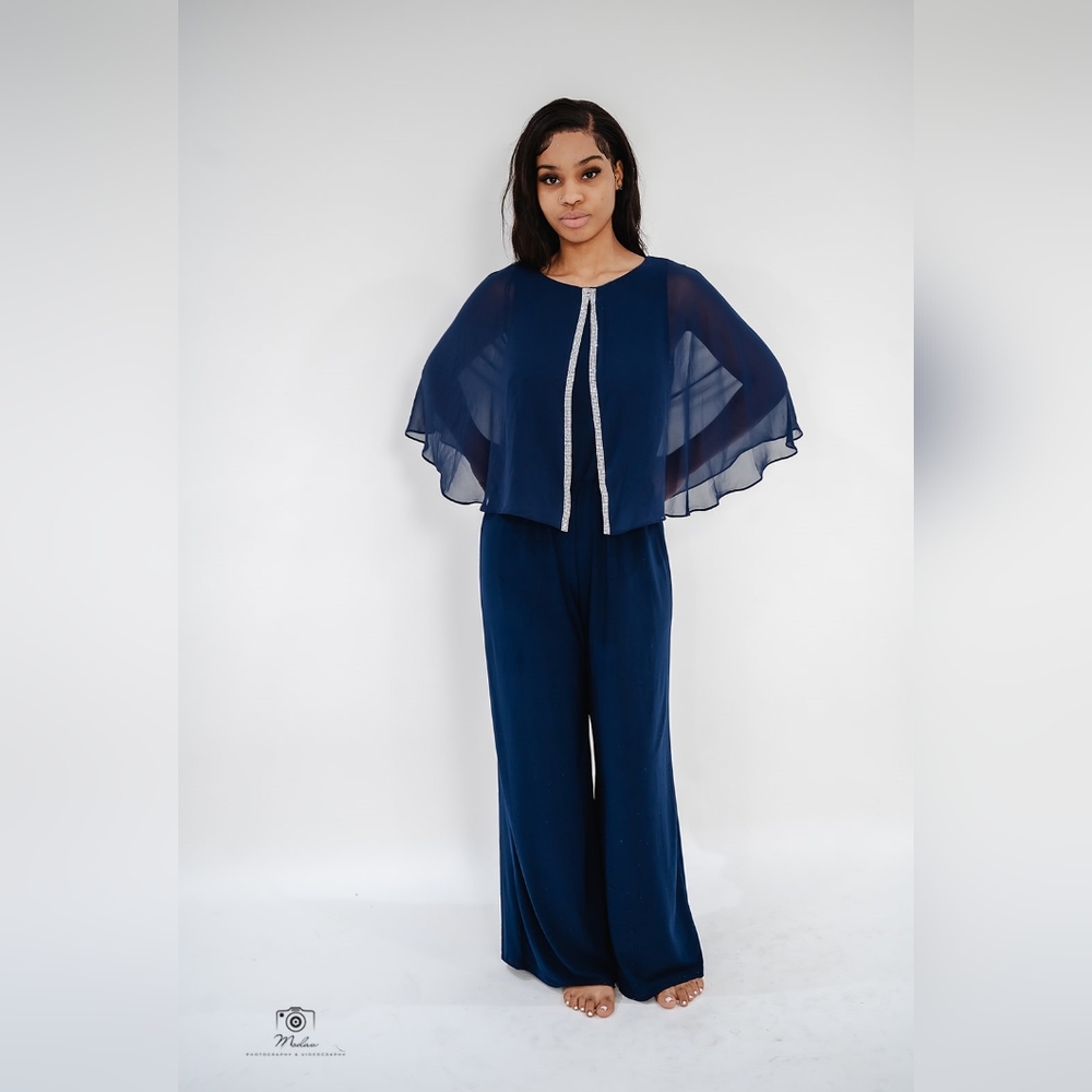 MSK Split Front Cape Sleeve Wide Leg Jumpsuit
